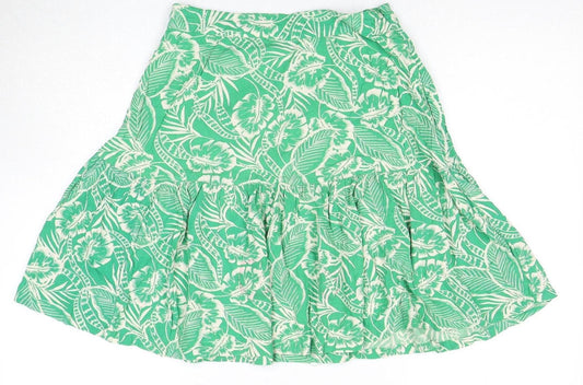 Fat Face Women Green 10 A-Line Floral Skirt