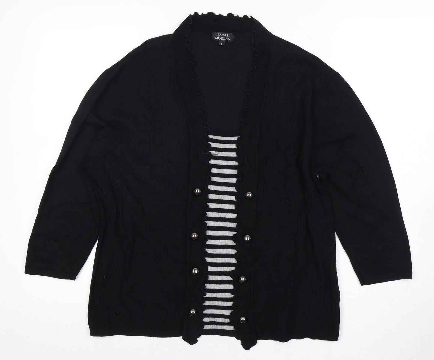 Emma Morgan Black Button-Up Striped Women's Top L