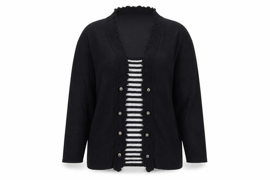 Emma Morgan Black Button-Up Striped Women's Top L