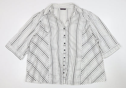 Evans Women's White 3/4 Sleeve Striped Button-Up Top