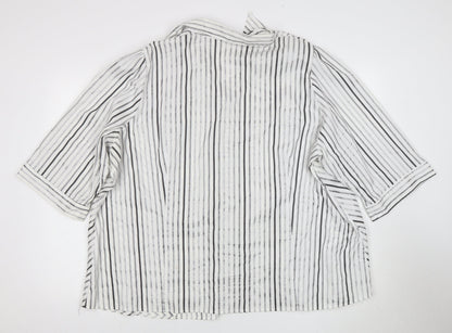 Evans Women's White 3/4 Sleeve Striped Button-Up Top