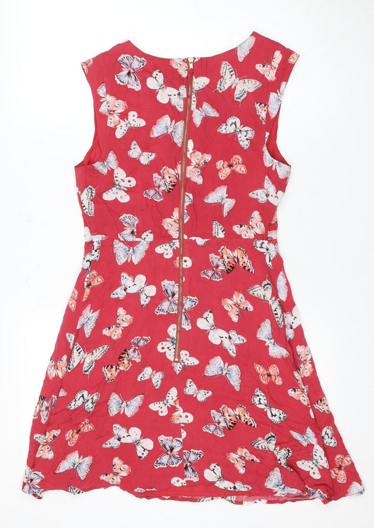 Oasis Women's Red Butterfly Print A-Line Dress