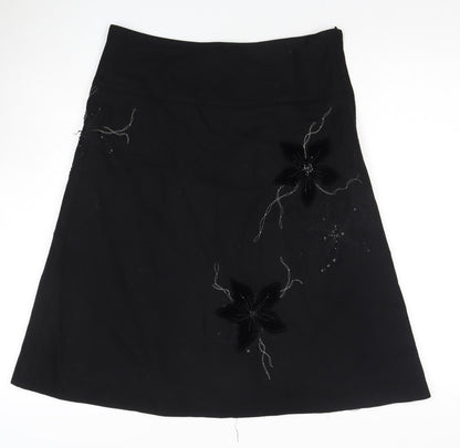Next Women's Black A-Line Skirt Size 10 Embroidered Wool