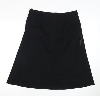 Next Women's Black A-Line Skirt Size 10 Embroidered Wool