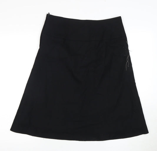 Next Women's Black A-Line Skirt Size 10 Embroidered Wool