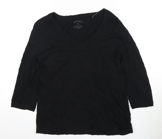 Womens UK Size 10 Fat Face Black Basic T-Shirt