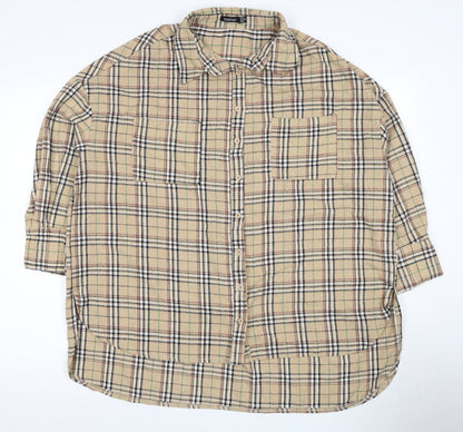 Boohoo Women's Beige Plaid Button-Up Shirt Size 12