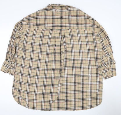 Boohoo Women's Beige Plaid Button-Up Shirt Size 12