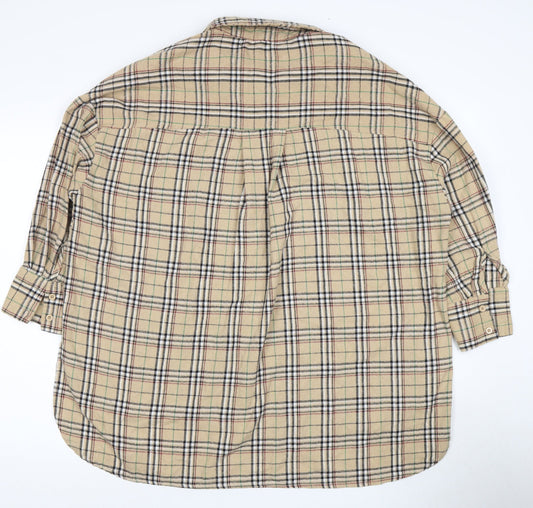 Boohoo Women's Beige Plaid Button-Up Shirt Size 12