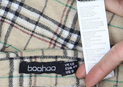 Boohoo Women's Beige Plaid Button-Up Shirt Size 12
