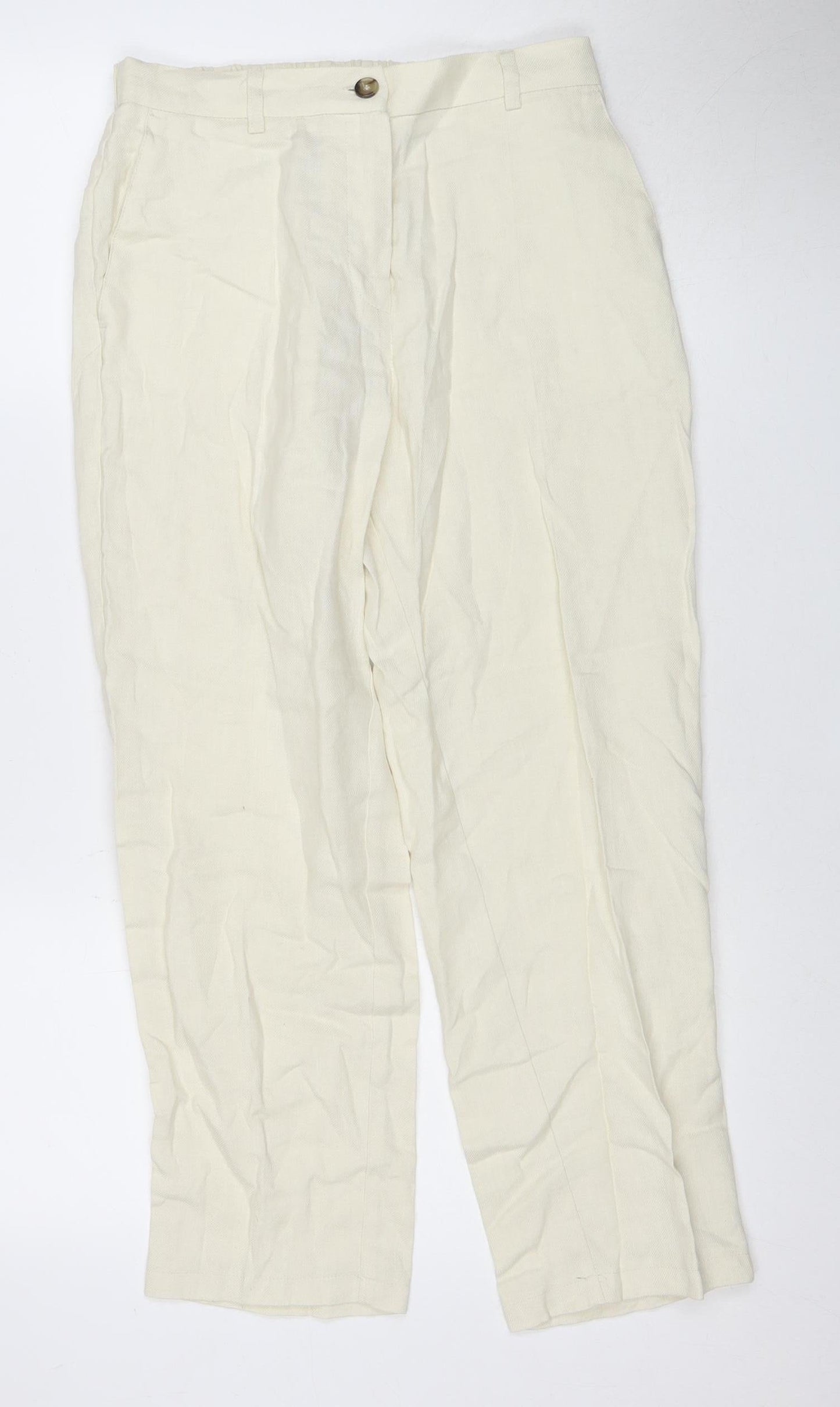 Oltre Women's Ivory Trousers, Elastic Waist