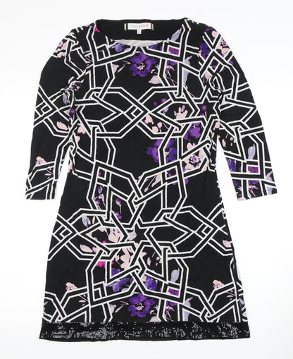 Principles Petite Black Geometric Floral Shift Dress Size 10