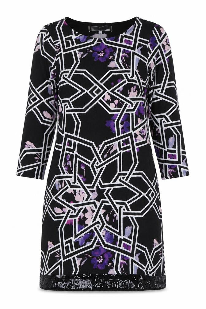 Principles Petite Black Geometric Floral Shift Dress Size 10