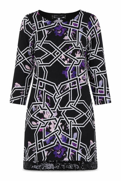 Principles Petite Black Geometric Floral Shift Dress Size 10