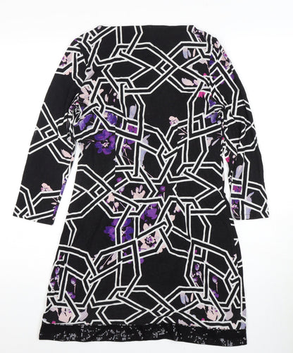 Principles Petite Black Geometric Floral Shift Dress Size 10