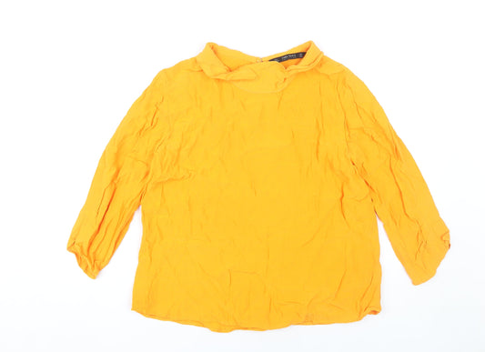 Zara Basic Women's Yellow 3/4 Sleeve Cowl Neck Blouse