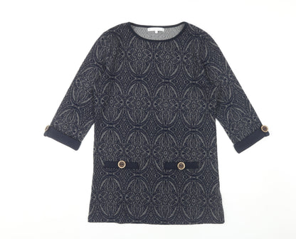 Lakeland Women's Blue Geometric Shift Dress, S, 3/4 Sleeve