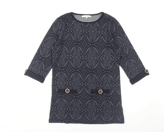 Lakeland Women's Blue Geometric Shift Dress, S, 3/4 Sleeve