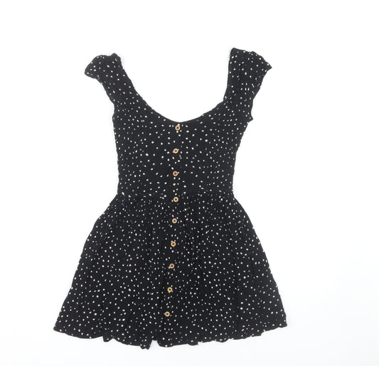 Brave Soul Women's Black Polka Dot Short Dress