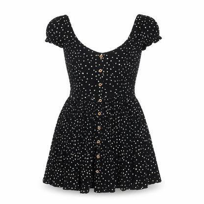 Brave Soul Women's Black Polka Dot Short Dress
