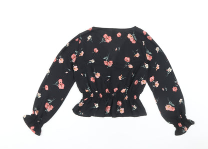 Womens UK Size 8 H&M Black Wrap Blouse