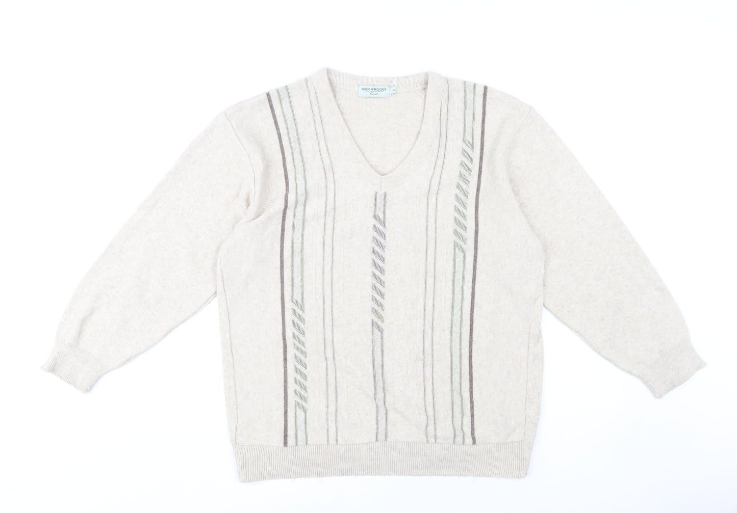 Greenwoods Men's Beige V-Neck Pullover Jumper M