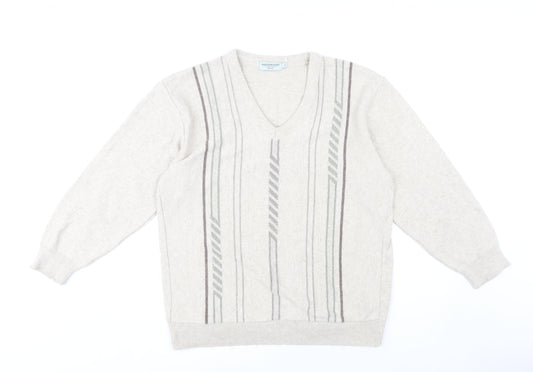 Greenwoods Men's Beige V-Neck Pullover Jumper M
