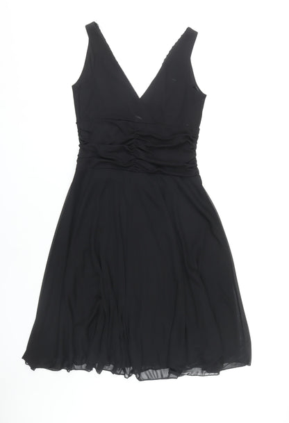 M&Co Black Women V-Neck Ruched Dress Size 12