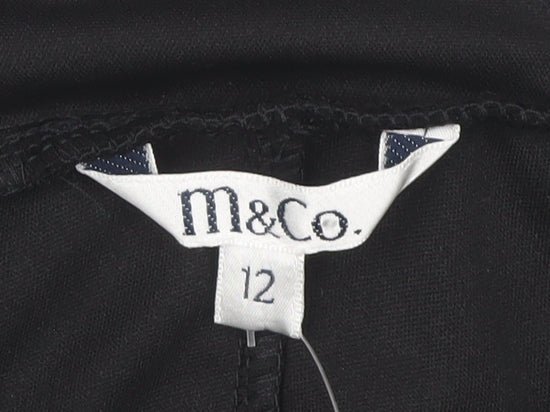 M&Co Black Women V-Neck Ruched Dress Size 12