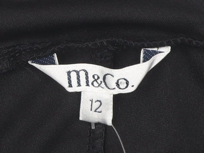 M&Co Black Women V-Neck Ruched Dress Size 12