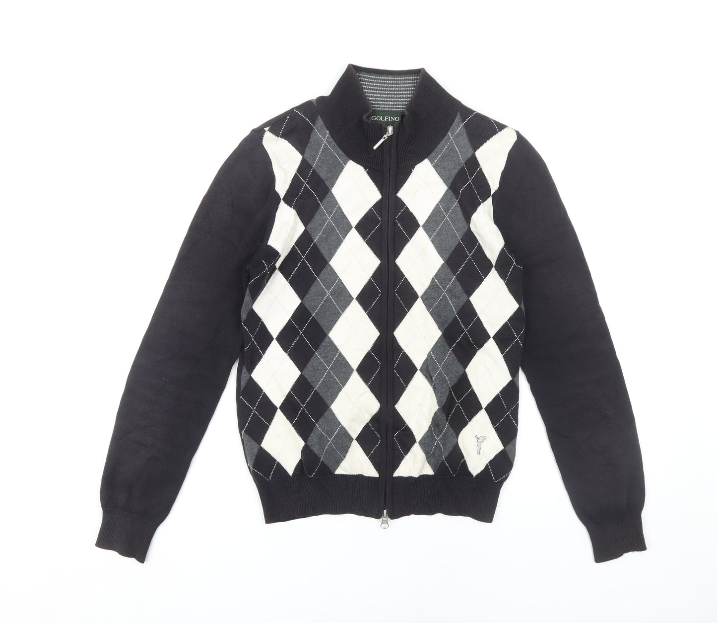 Golfino Women's Black Argyle Full Zip Jumper Size 10