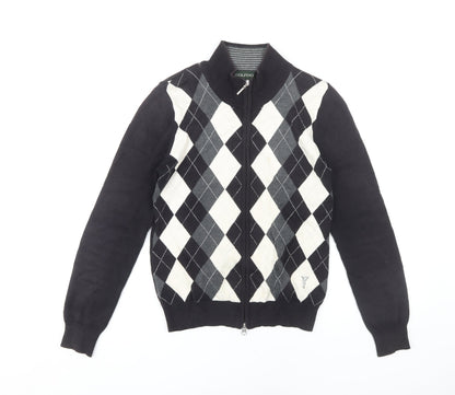 Golfino Women's Black Argyle Full Zip Jumper Size 10