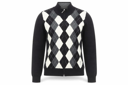 Golfino Women's Black Argyle Full Zip Jumper Size 10