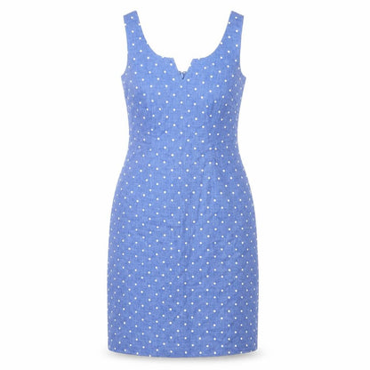 East Women's Blue Polka Dot Linen Pencil Dress 8