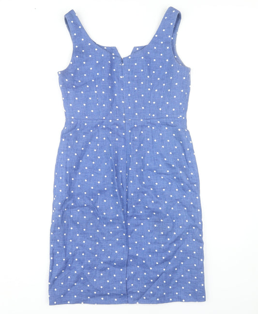East Women's Blue Polka Dot Linen Pencil Dress 8