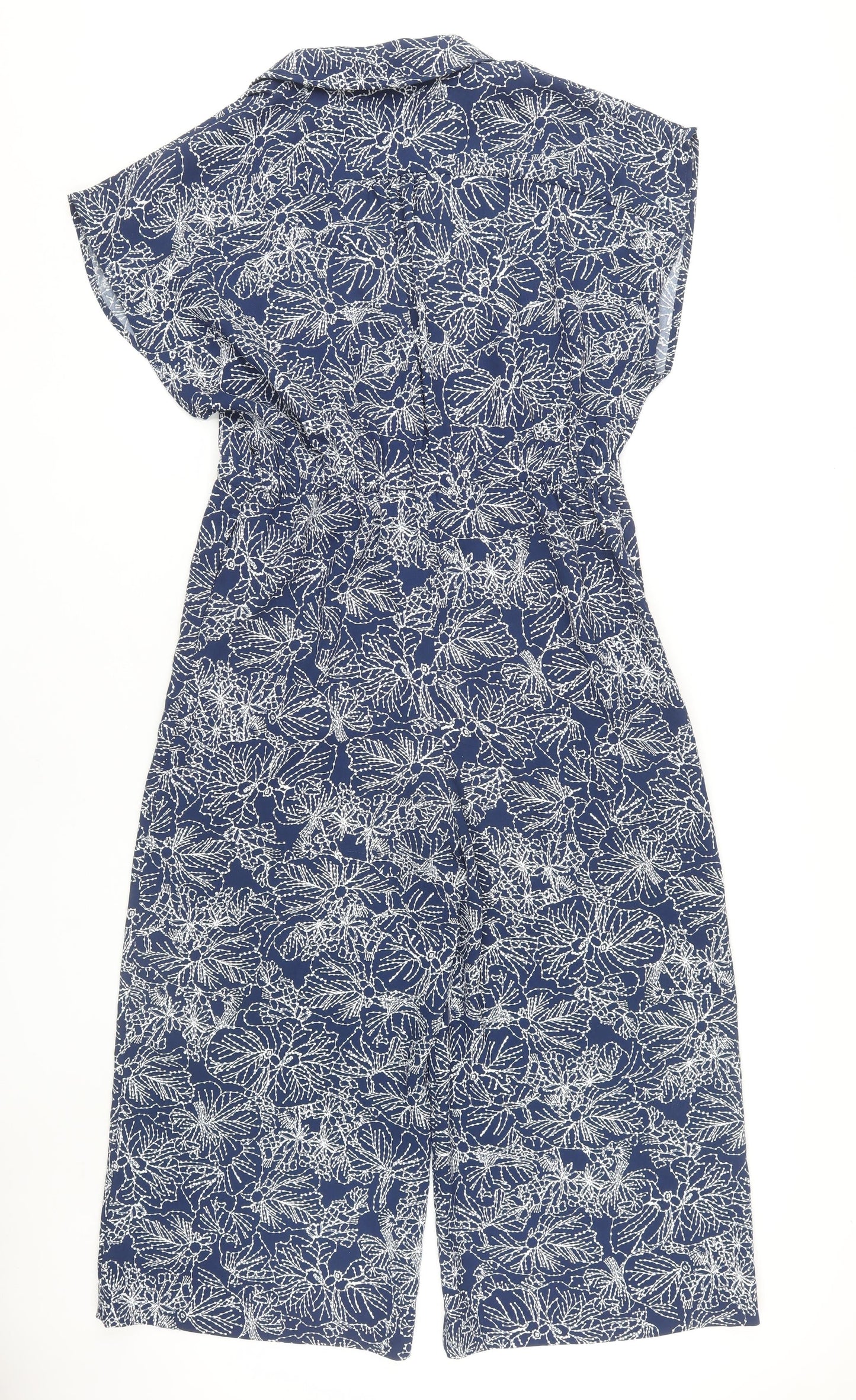 H&M Women's Blue Floral Jumpsuit, Size 10, Short Sleeve