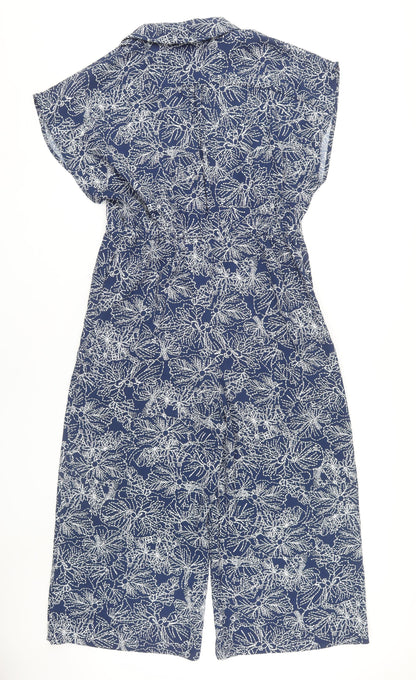 H&M Women's Blue Floral Jumpsuit, Size 10, Short Sleeve