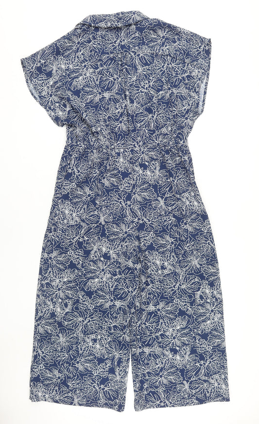 H&M Women's Blue Floral Jumpsuit, Size 10, Short Sleeve