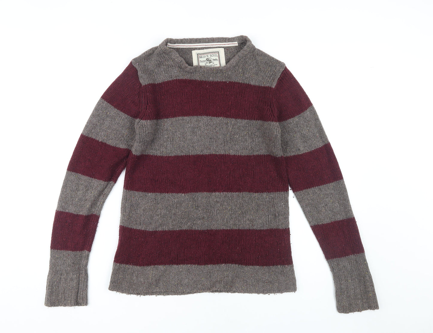 Brave Soul Men's Multicoloured Striped Pullover Jumper L