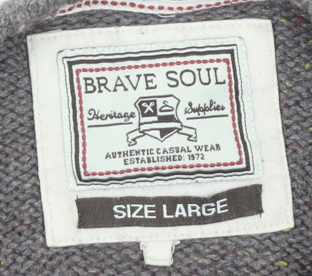 Brave Soul Men's Multicoloured Striped Pullover Jumper L