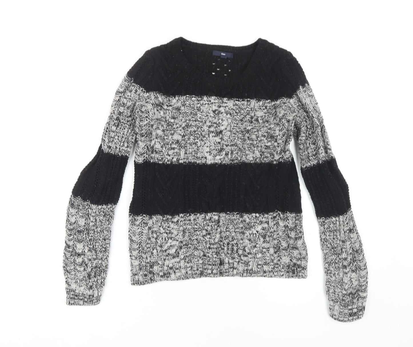 Gap Women's Black Striped Pullover Jumper - S, Cable-Knit