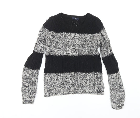 Gap Women's Black Striped Pullover Jumper - S, Cable-Knit