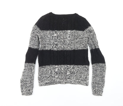 Gap Women's Black Striped Pullover Jumper - S, Cable-Knit