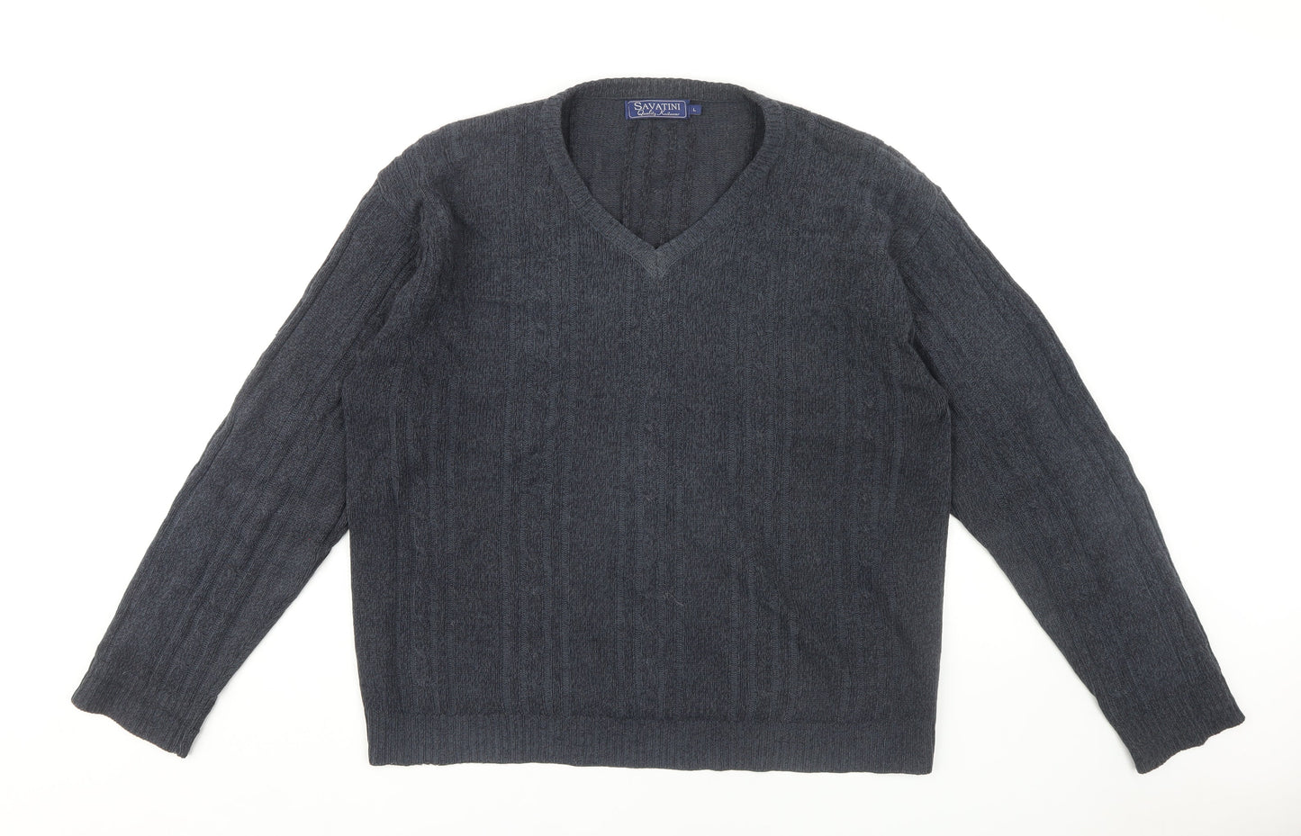 Savatinni Men’s Grey Cable-Knit Pullover Jumper L