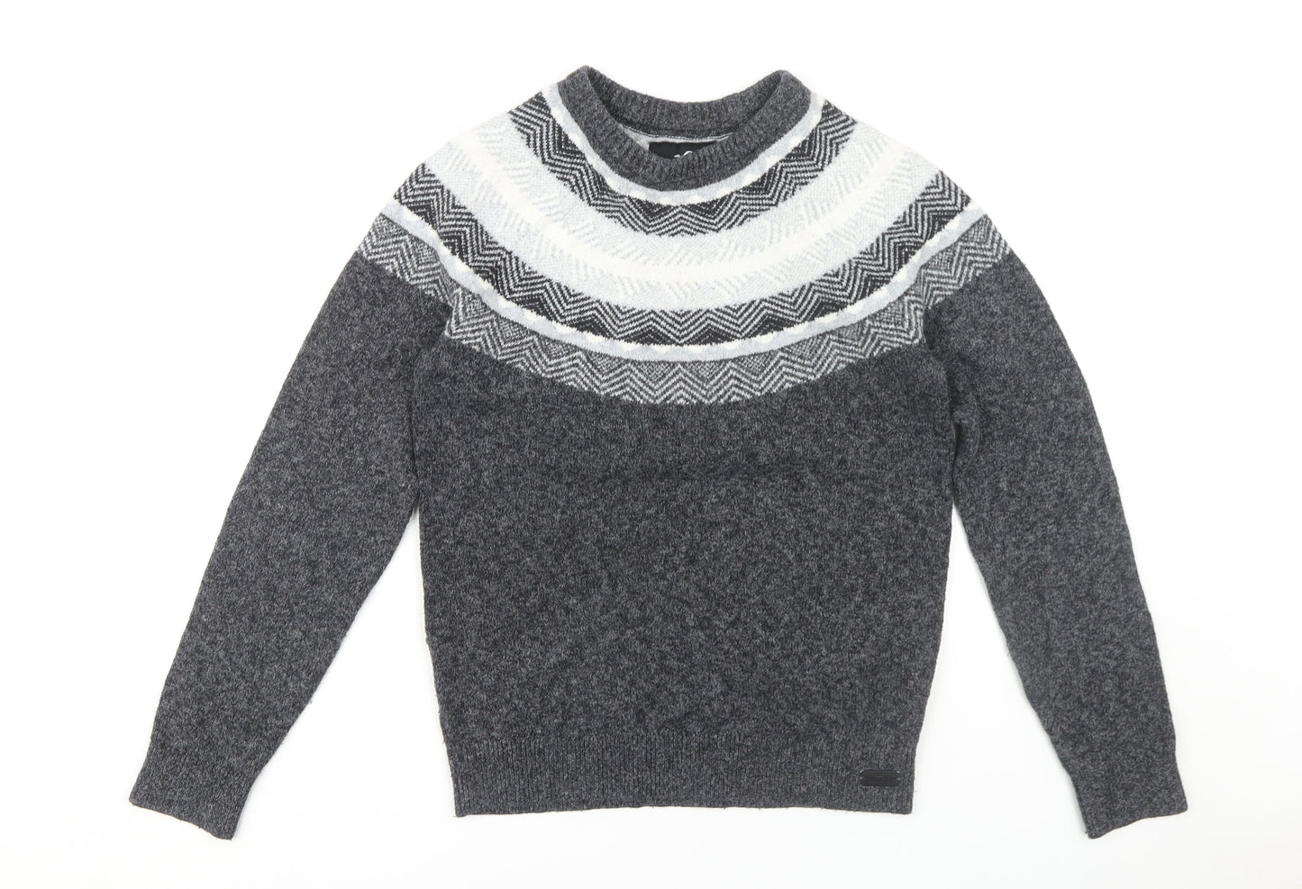Hollister Men's Grey XS Pullover Jumper, Geometric Pattern