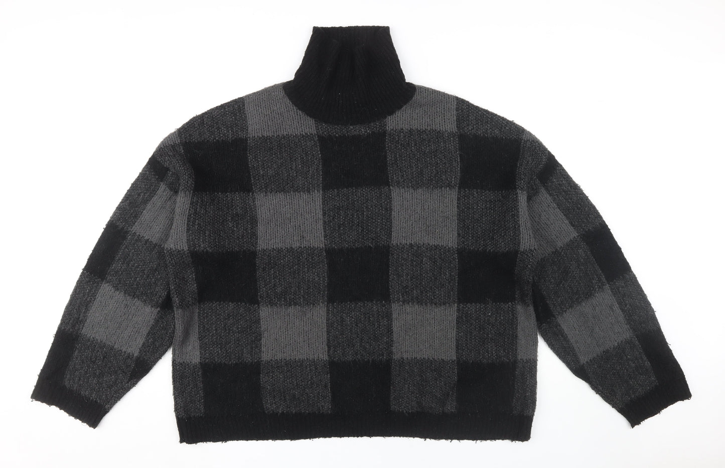 ASOS DESIGN Men's Black Roll Neck Check Jumper L