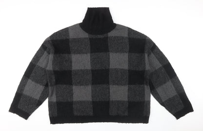 ASOS DESIGN Men's Black Roll Neck Check Jumper L