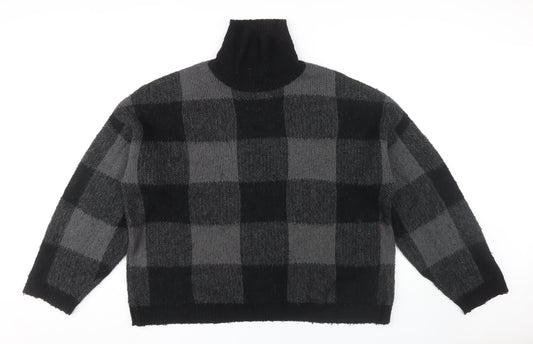 ASOS DESIGN Men's Black Roll Neck Check Jumper L