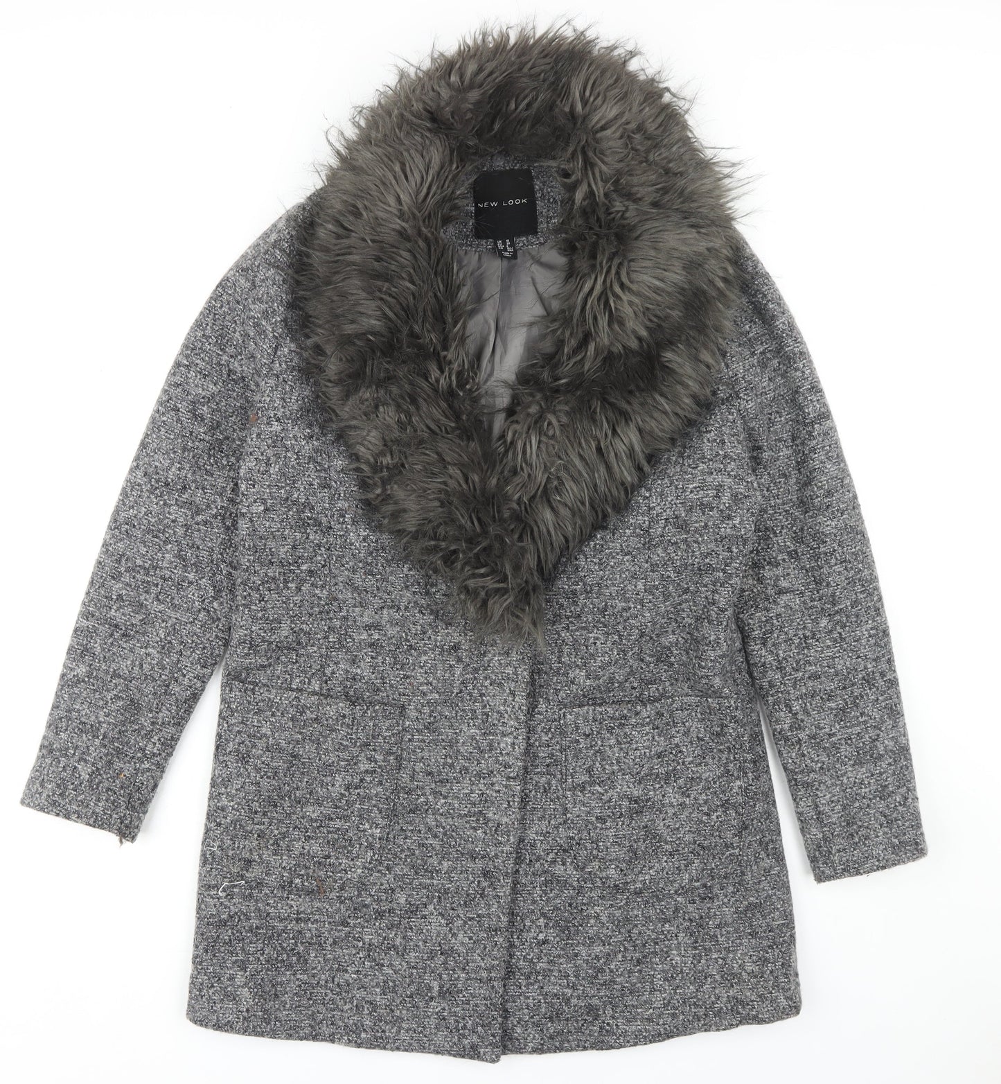 Womens UK Size 10 New Look Grey Overcoat