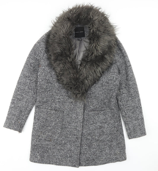 Womens UK Size 10 New Look Grey Overcoat